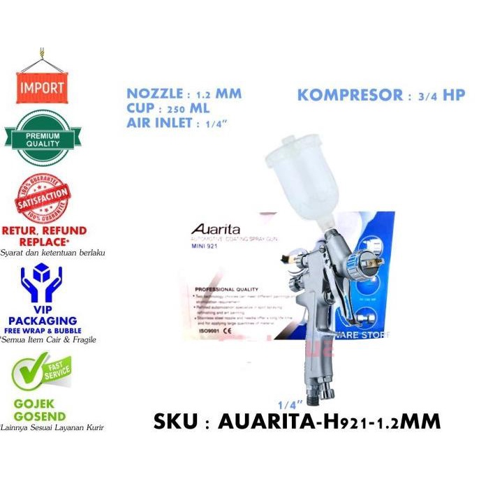 +%+%+%] AUARITA H921 Spray gun HVLP Auarita Spraygun Angin - Nozzle 1.2mm