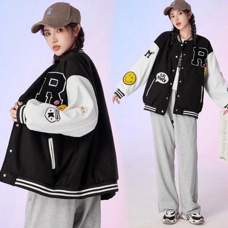 Jaket Baseball R Smile Size M.L.Xl | Varsity Jaket Baseball Wanita Oversize | Jaket Wanita Baseball 