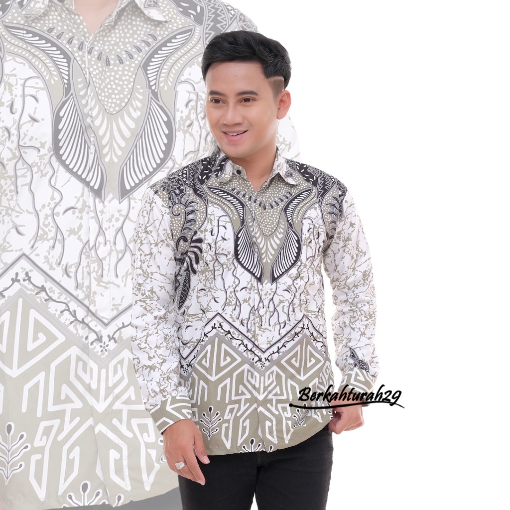 Batik Pria Lengan Panjang BATIK BERKAHTURAH SIZE M L XL XXL BSWART BatiK HRB026 Kenongo Hem Panjang Padi