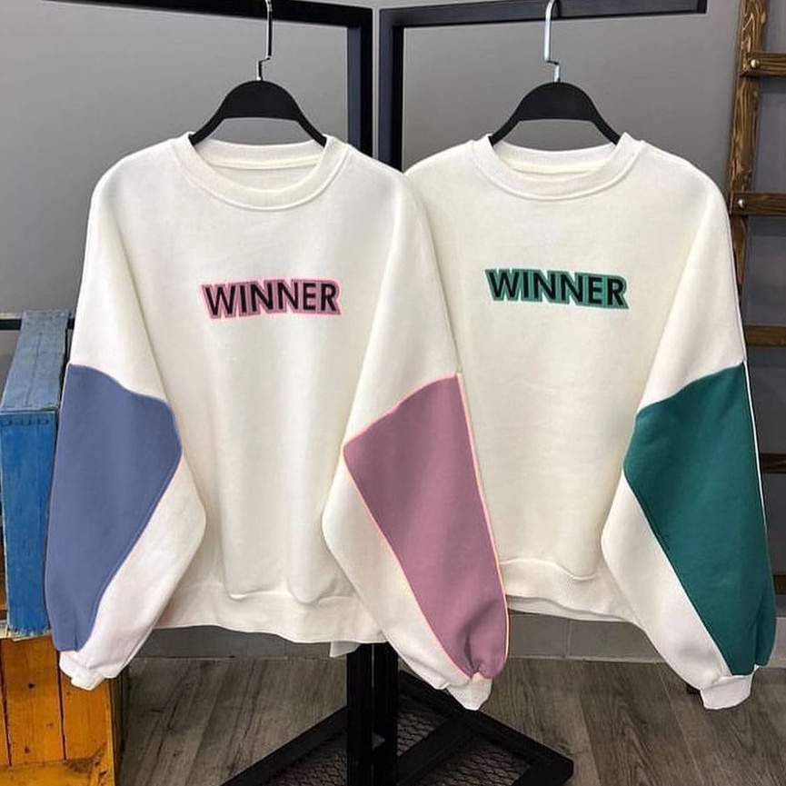 Laris.. WINNER COMBIE SWEATER OVERSIZE CREWNECK WANITA FLEECE SND