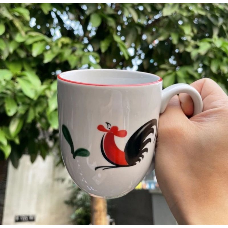 Mug Gelas Keramik Motif Ayam Jago Mug Kopi Bentuk Cone