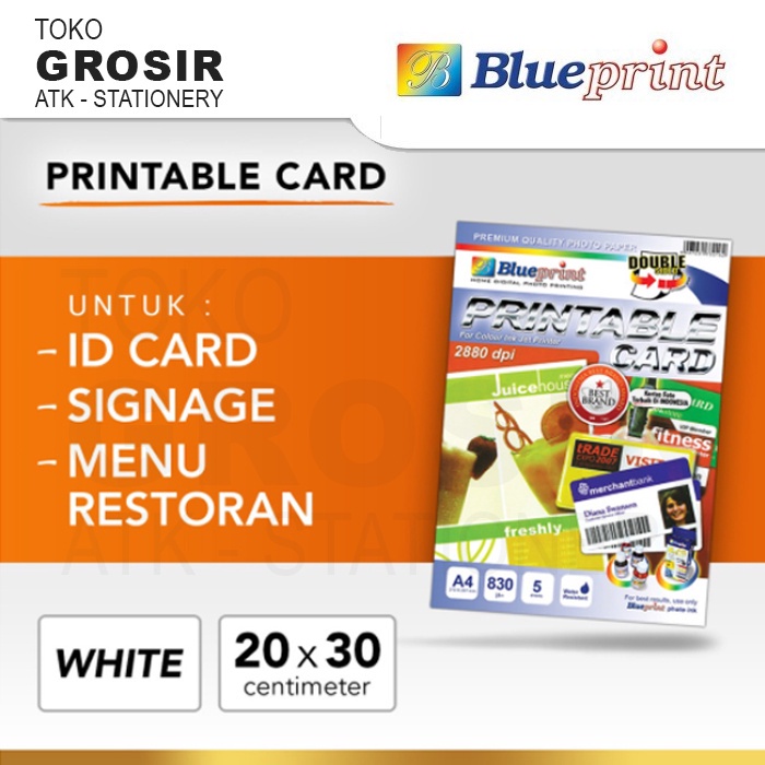 

IDCARD ID CARD A4 BLUEPRINT PRINTABLE CARD WHITE PVC DOUBLE SIDE 830 MICRON