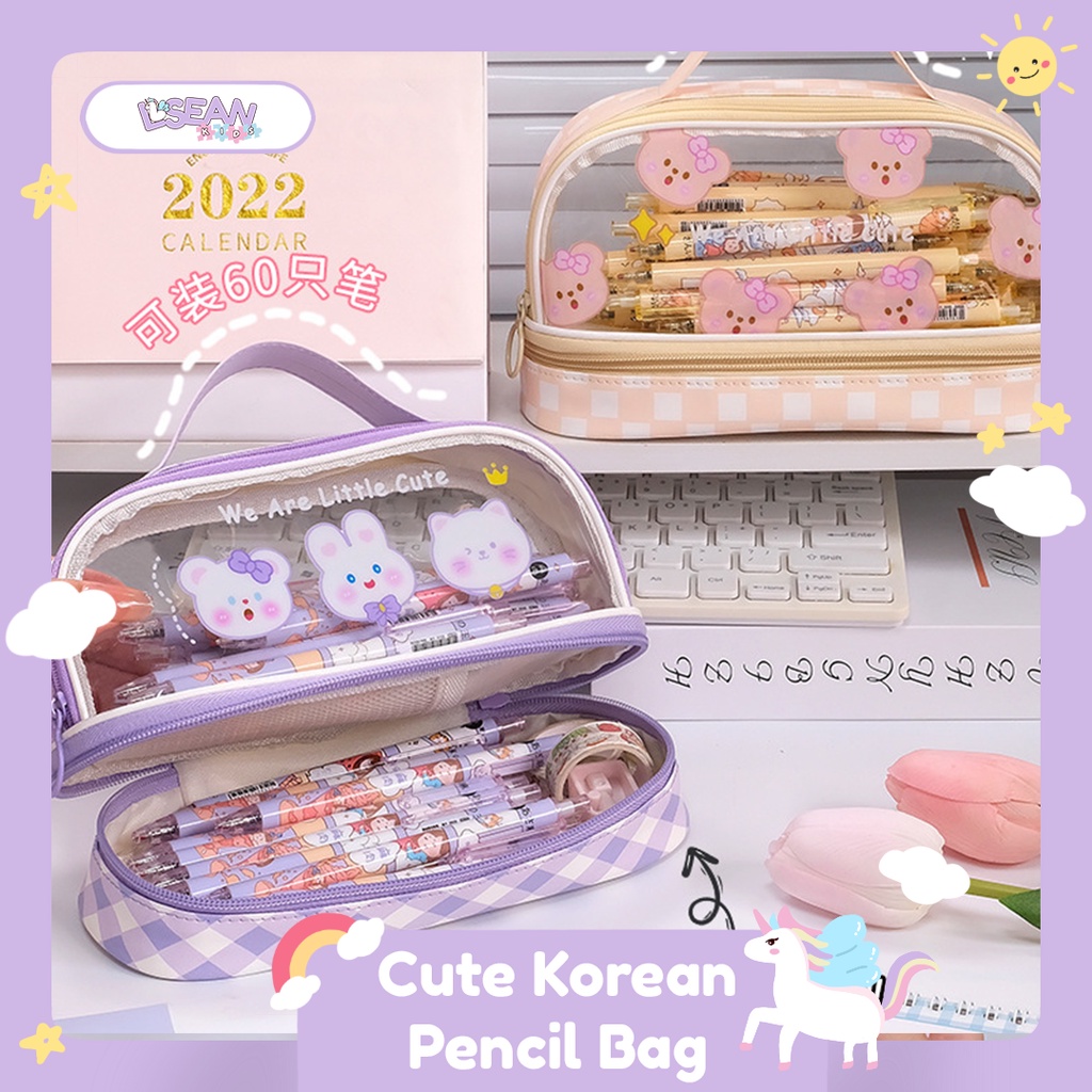 

PENCIL CASE ITAS BESAR PVC KOREAN CUTE PENCIL BAG 2 TINGKAT