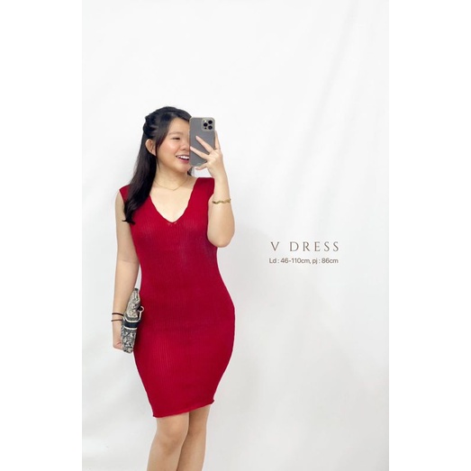 MDLV ~ BAJU RAJUT V DRESS // DRESS RAJUT BODYCON // FASHION WANITA