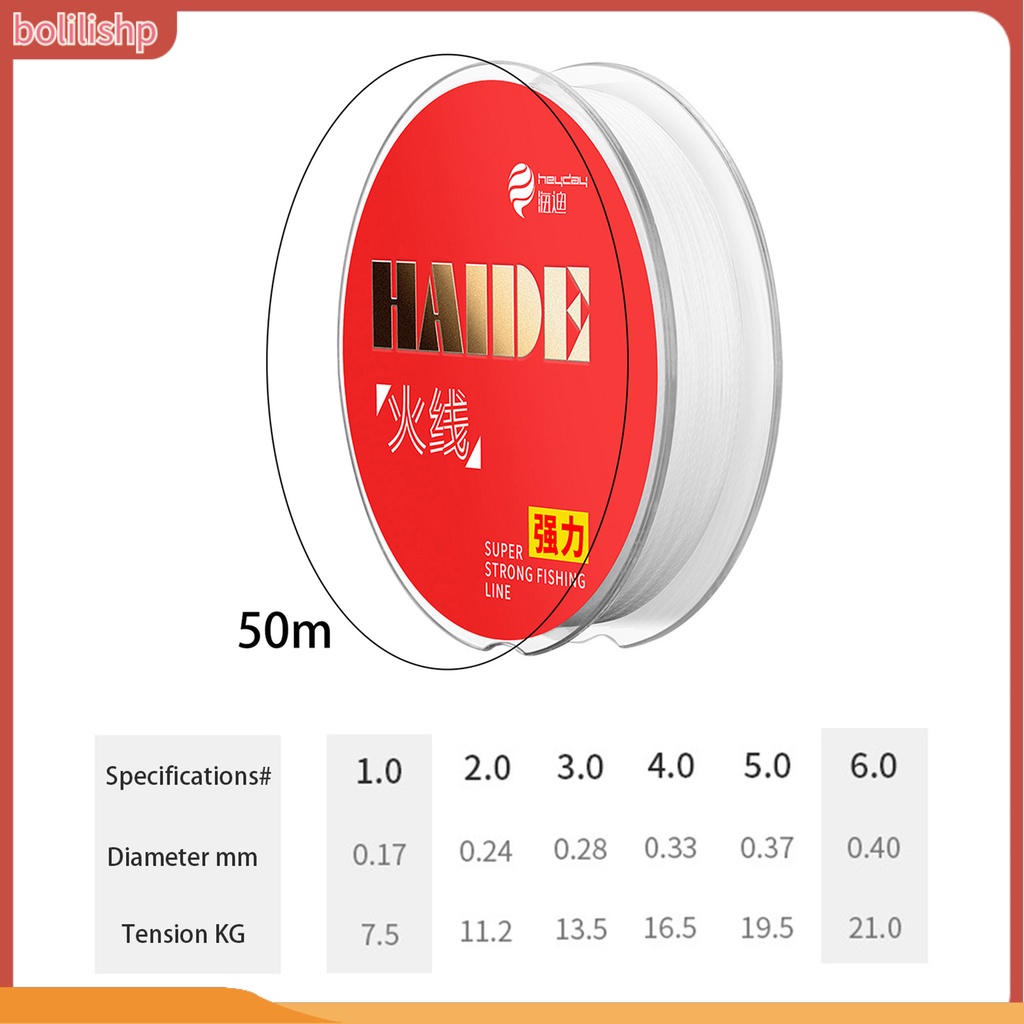 [Bolilishp] 1 Roll 50M Lapisan Putih Pancing Tarik Kuat Tipis Diameter Tahan Abrasi Lebih Halus Thinner PE Multifilamen Pancing