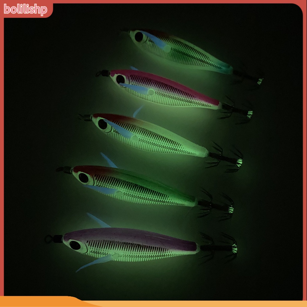 [Bolilishp] 5.5cm Kait Cumi Udang Dengan Efek Bercahaya Simulasi Angling Plastik Luminous Wooden Shrimp Squid Hooks Outdoor Fishing