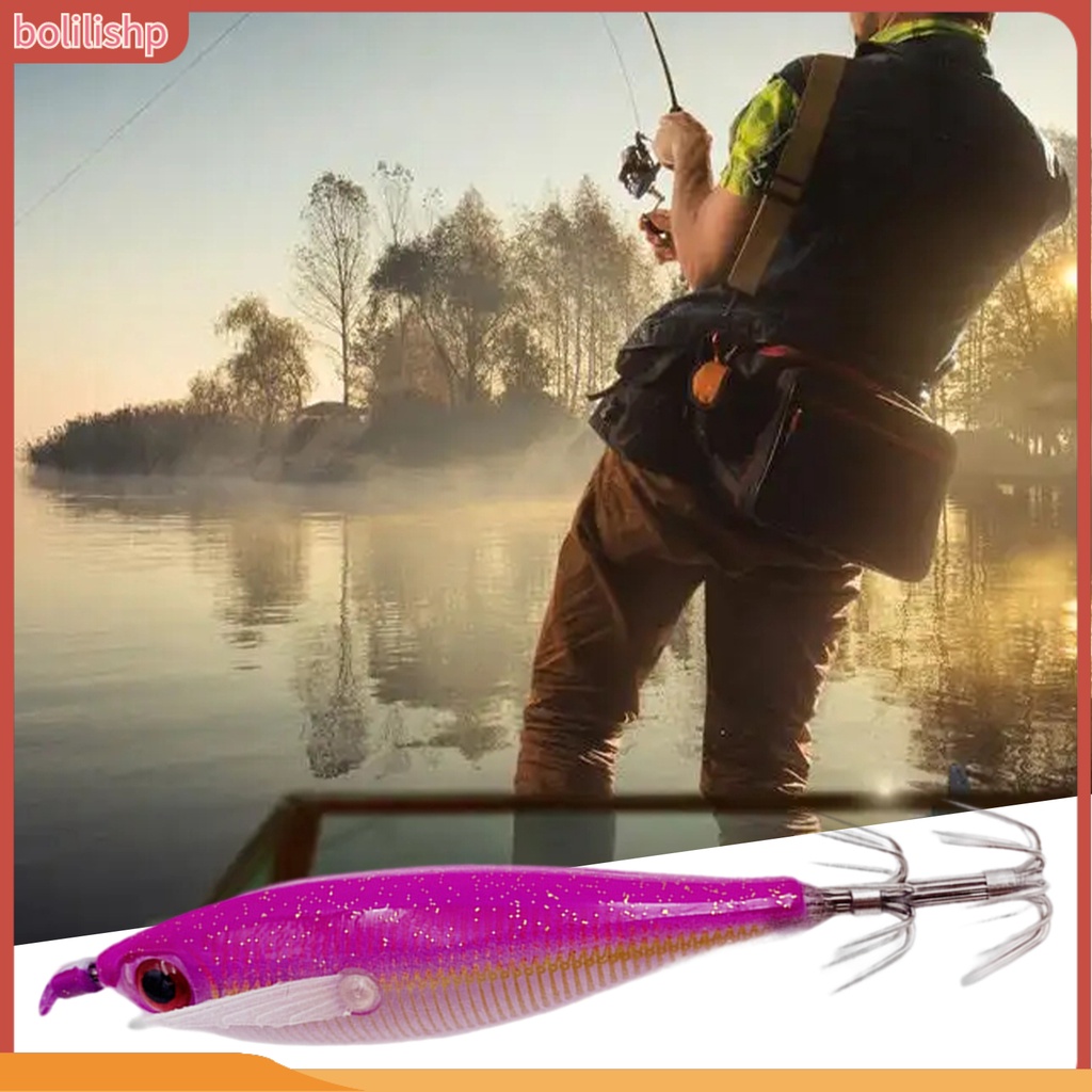 [Bolilishp] 5.5cm Kait Cumi Udang Dengan Efek Bercahaya Simulasi Angling Plastik Luminous Wooden Shrimp Squid Hooks Outdoor Fishing