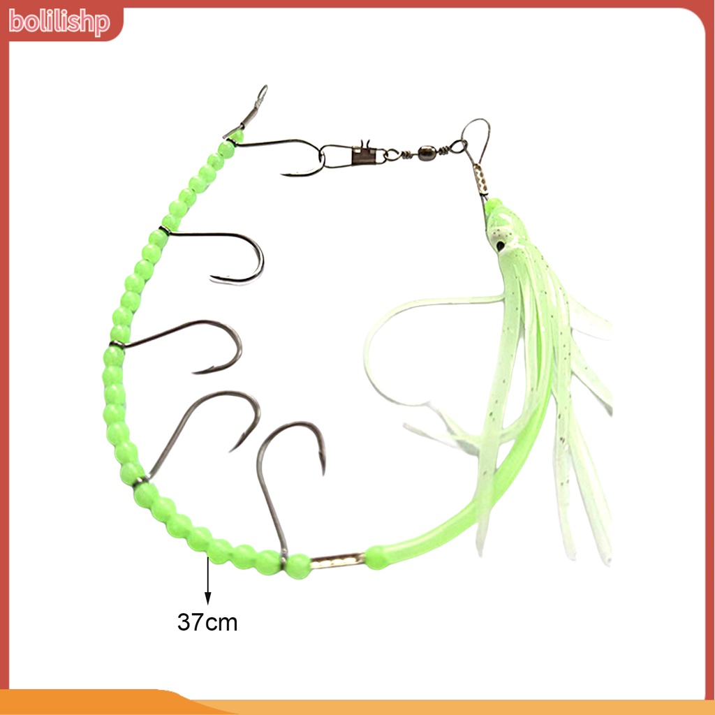 [Bolilishp] squid String Hook 5kait Tajam Kawat Baja Manik-Manik Kecil Tembus Kuat Warna Cerah Glow in Dark Gurita String Tropical Saury Hairtail Fishhook Untuk Outdoor