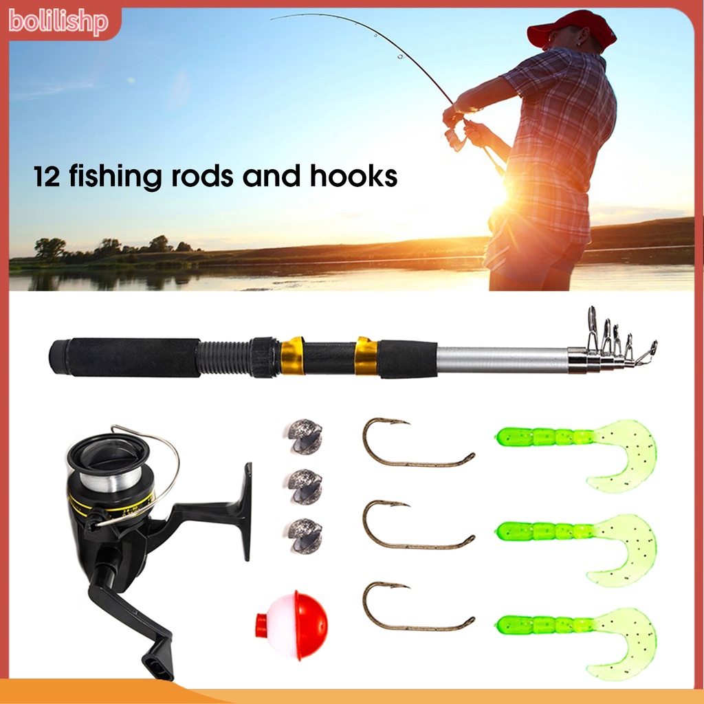 [Bolilishp] 12pcs/set Alat Pancing Tahan Aus Lengkap Compact Portable Pancing Umpan Spincast Reel Combo Fishing Tackle