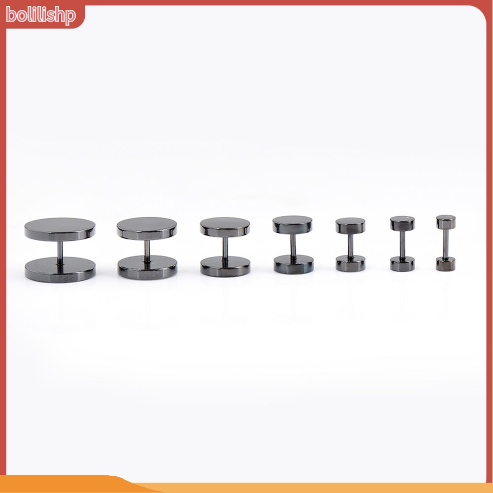 &lt;Bolilishp&gt; Anting Stud Piercing Bentuk Bulat Bahan Stainless Steel Warna Hitam Ukuran 3mm - 14mm Gaya Punk Untuk Pria