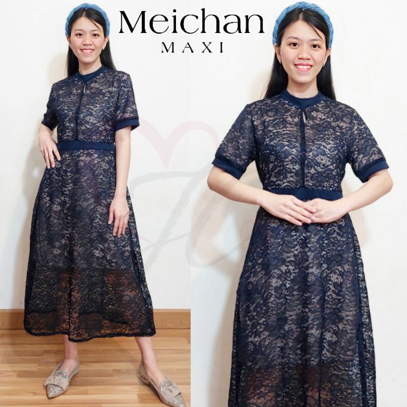 Dress Meita Brukat Fashion Dres Wanita Gaun Brokat Brukat Lengan Pendek Maxi Panjang Maxy Pesta Part