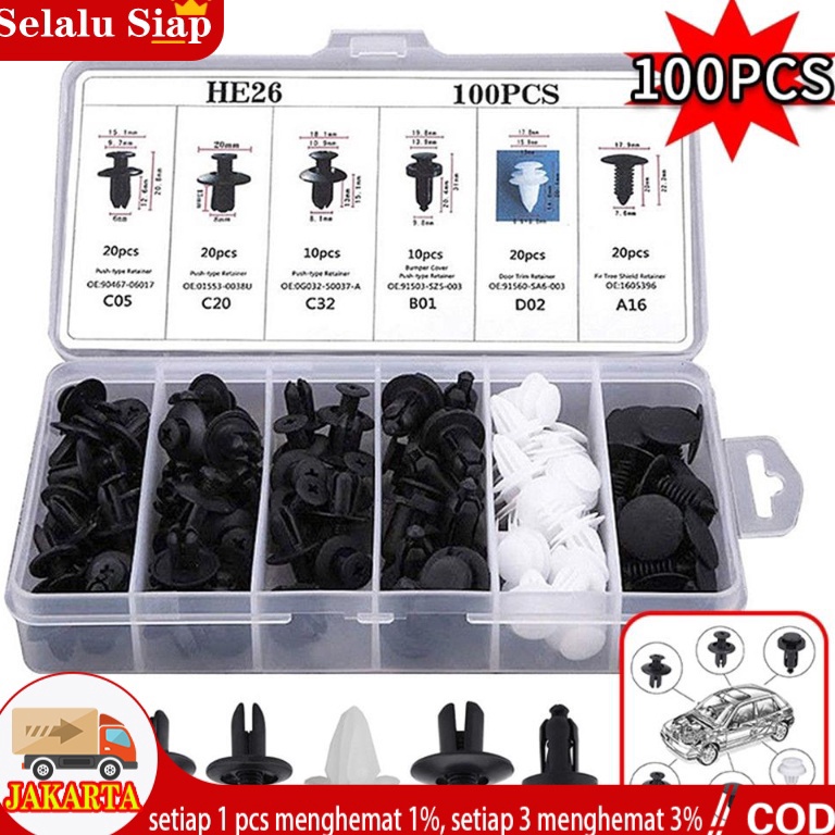 TERPERCAYA|| 100PCS/SET  Clip Trim Kit Mobil  Kancing Klip  Liner Rivet TOYOTA AGYA CALYA DAIHATSU A