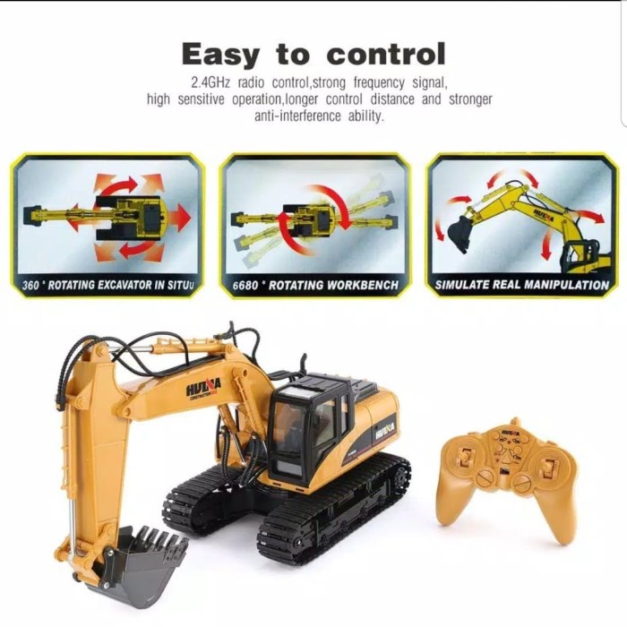 Mainan Remot Control Rc Excavator Huina 1550 15Channel 2.4Ghz 1/12
