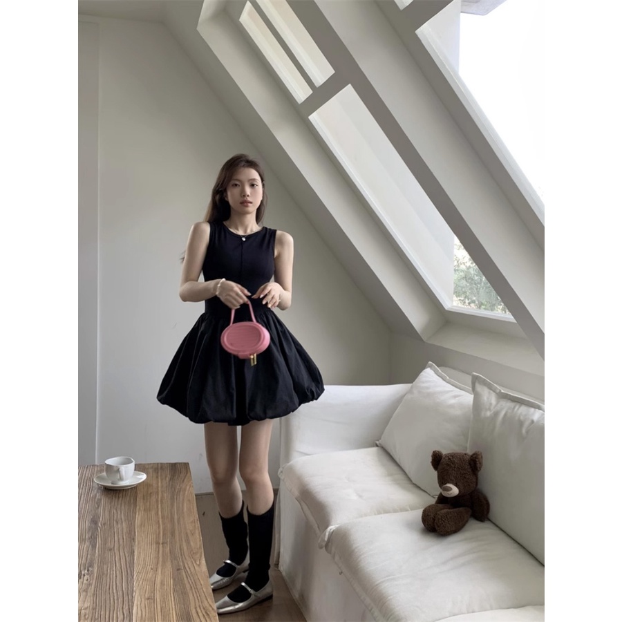 Red Gaya balet gaun desain rasa rok rompi wanita musim panas ceruk pinggang ramping rok tutu putih rok pendek