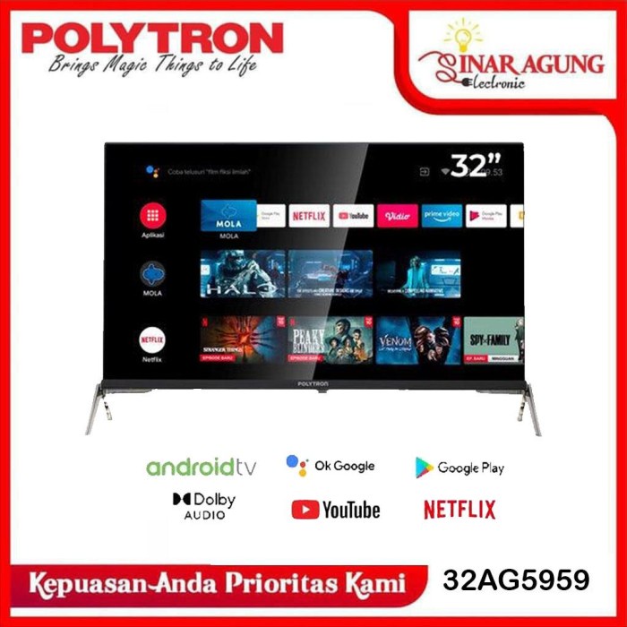 POLYTRON SMART ANDROID DIGITAL TV 32 INCH MOLA 32AG9953 - 100% ORI