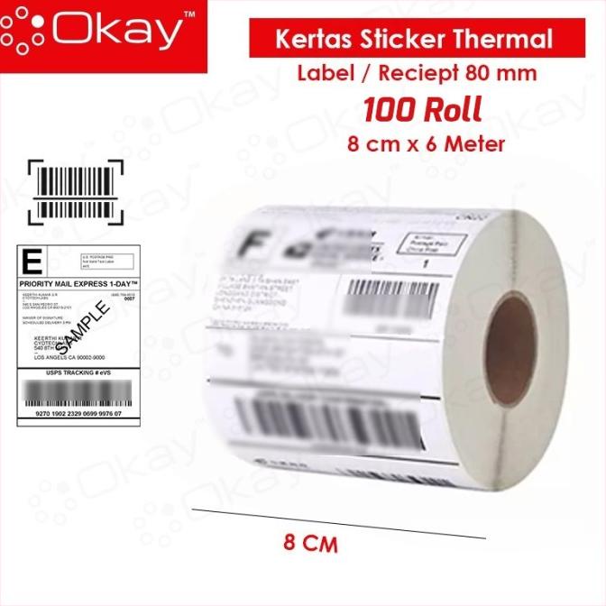 

KERTAS STICKER THERMAL 80 MM 100 Roll continuous printer Label 80mm mer03