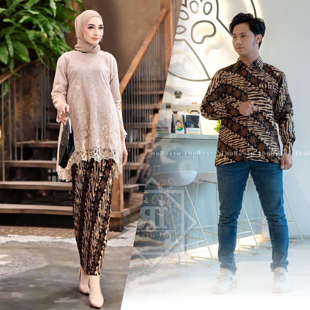 Set kebaya couple batik Modern Wisuda Tunangan Lamaran Baju Kondangan Set Couple Pasangan Batik Brukat Terbaru