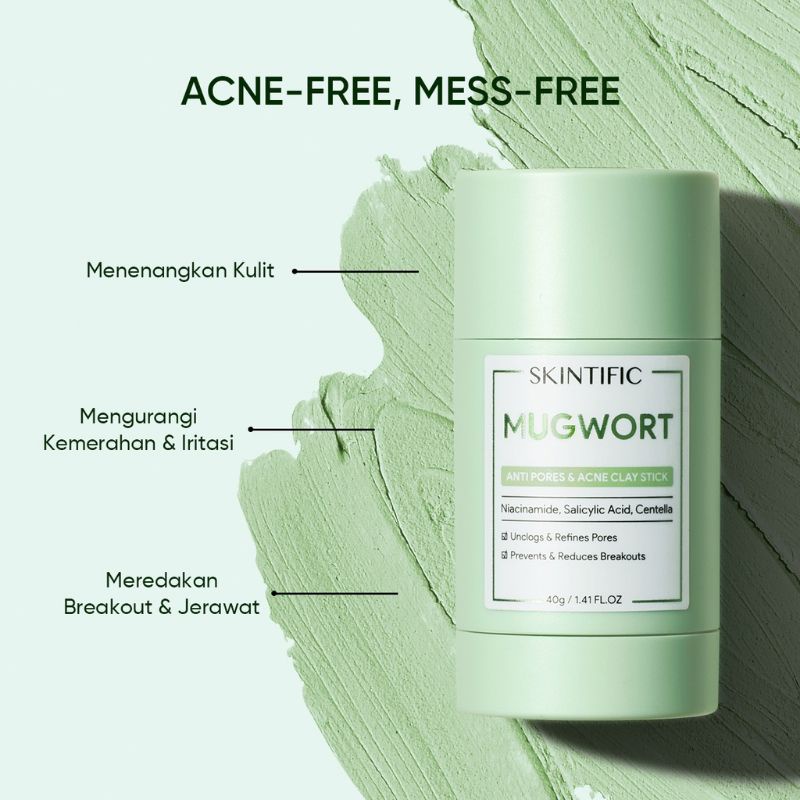 SKINTIFIC MUGWORTH ACNE CLAY STICK MASKER WAJAH 40GR