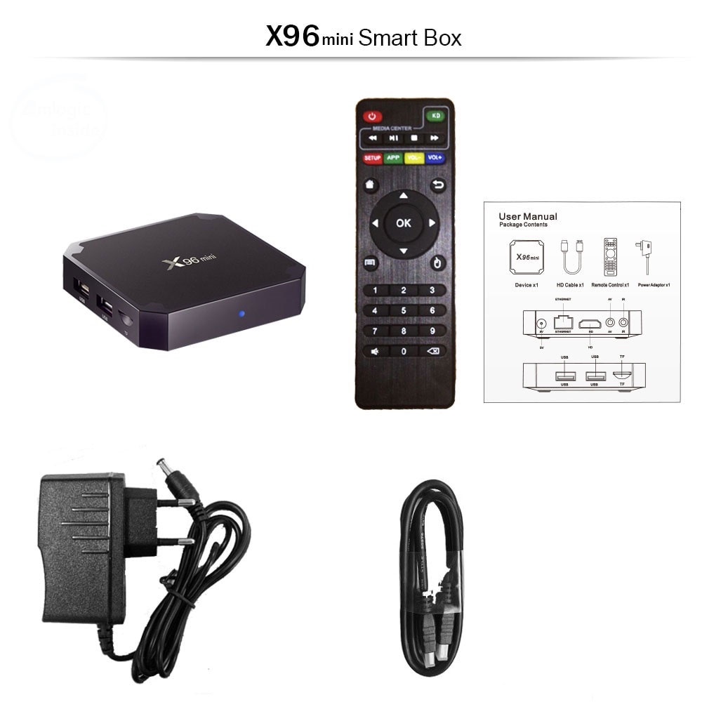 Smart TV Box Android 7.1 4K DDR3 1GB 8GB - X96 Black