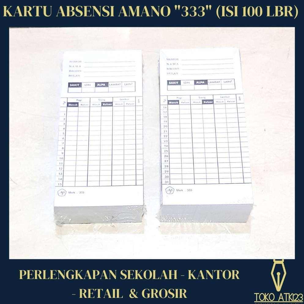 

➛ Kartu Absensi / Kartu Ceklok isi 100 Lembar (Kertas Tebal) ➠Big Sale