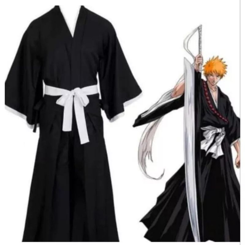 COSTUM KIMONO HAKAMA BLEACH BLACK ICHIGO KUROSAKI COSTUM JEPANG TRADISIONAL