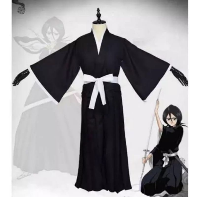 COSTUM KIMONO HAKAMA BLEACH BLACK ICHIGO KUROSAKI COSTUM JEPANG TRADISIONAL