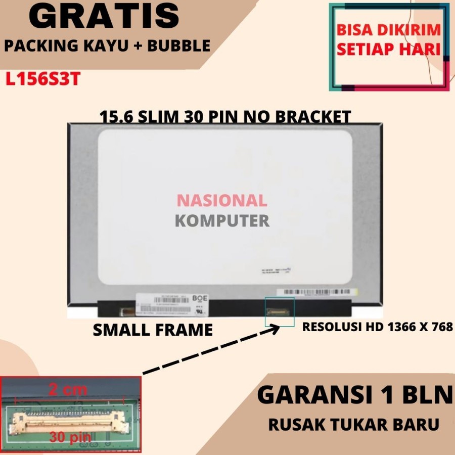 Layar LCD LED Laptop 15,6 Slim 30 Pin NO BRACKET