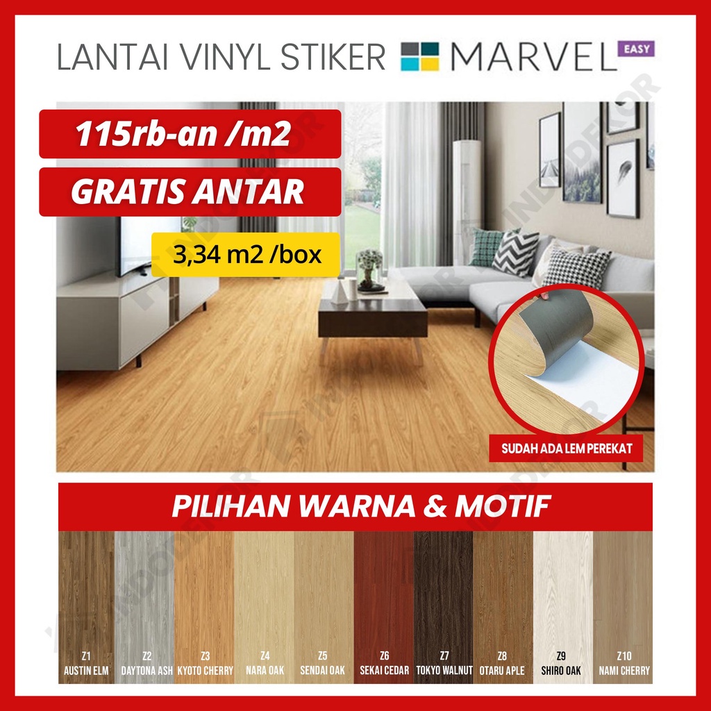 VINYL STICKER MURAH MARVEL KOREA 2MM LANTAI KAYU VINYL LANTAI KARPET TIKAR VINYL KAYU