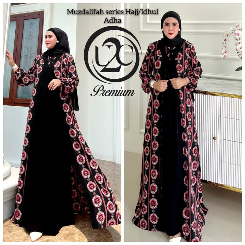 Muzdalifah Premium Ori U2C / Baju Syari Terbaru / Gamis Syari Hitam Polos / Gamis Syari Mewah / Set 