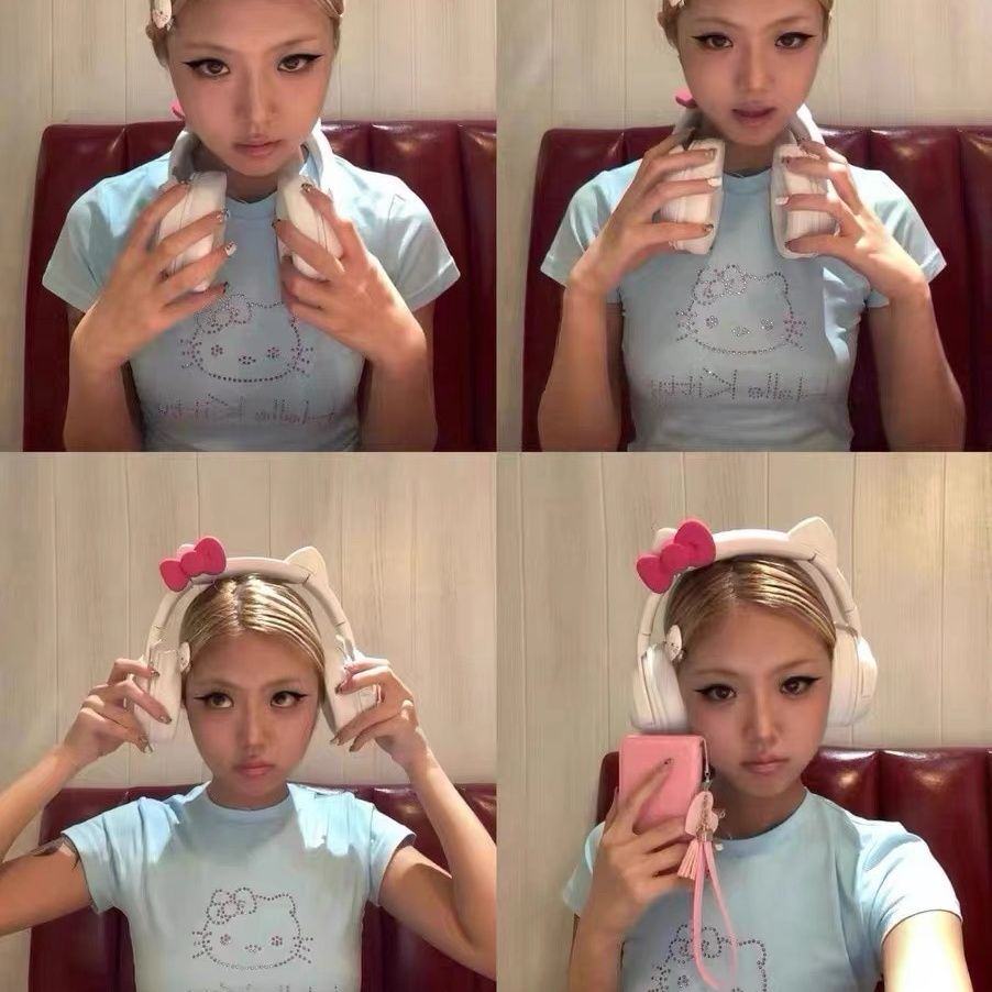 Red 1913Lab hellokitty berlian imitasi lucu lengan pendek slim fit y2k hot gadis musim panas T-shirt pendek