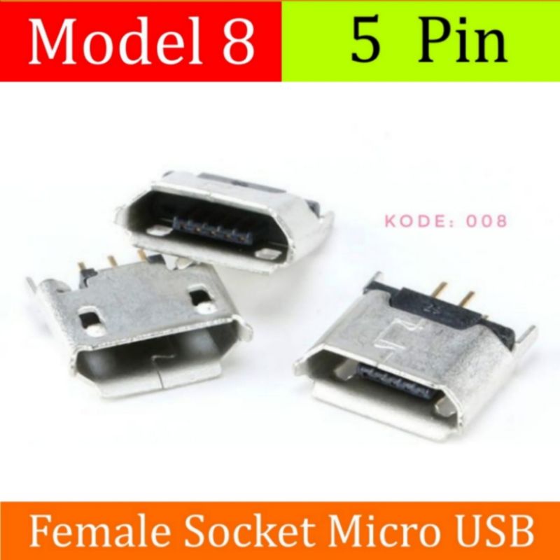 M008 Conector Charger Soket Micro USB 5 Pin B Type Female Seat 180 Derajat