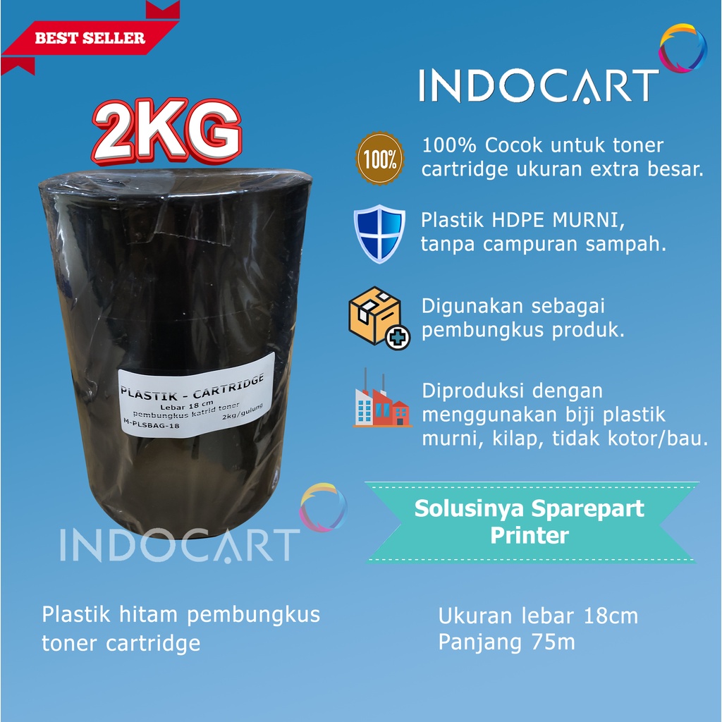 Plastik hitam-lebar 18cm-pembungkus toner cartridge-2kg-75m