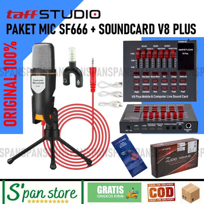 Best Seller Paket Komplit Mic Sf 666 Soundcard V8S V8 Plus Bluetooth Lengkap