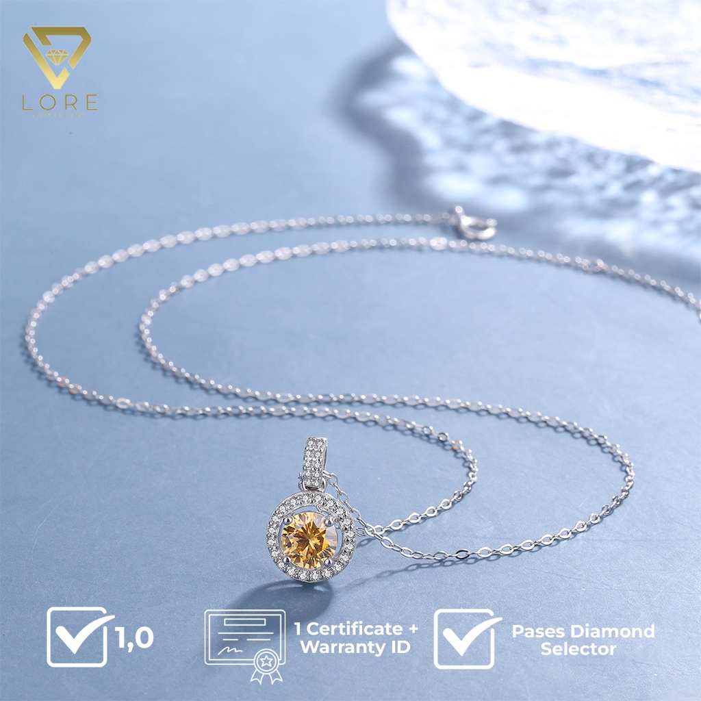 Lore Jewellery - Kalung Moissanite Lapis Emas 18K -Yellow Round Lining Moissanite Earring - Necklace  [GRA Sertificated and After Sales Warranty]