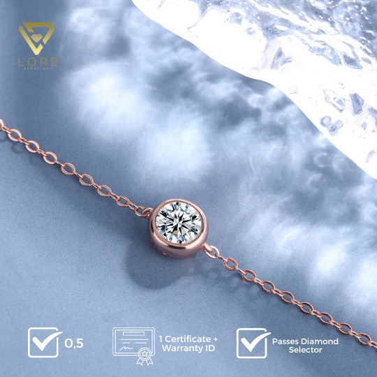 Lore Jewellery - Gelang Moissanite Lapis Emas 18k -Rose Gold and Gold Rounded Moissanite Bracelet 0.5 - 1.0 Carat [GRA Certificated and After Sales Warranty]