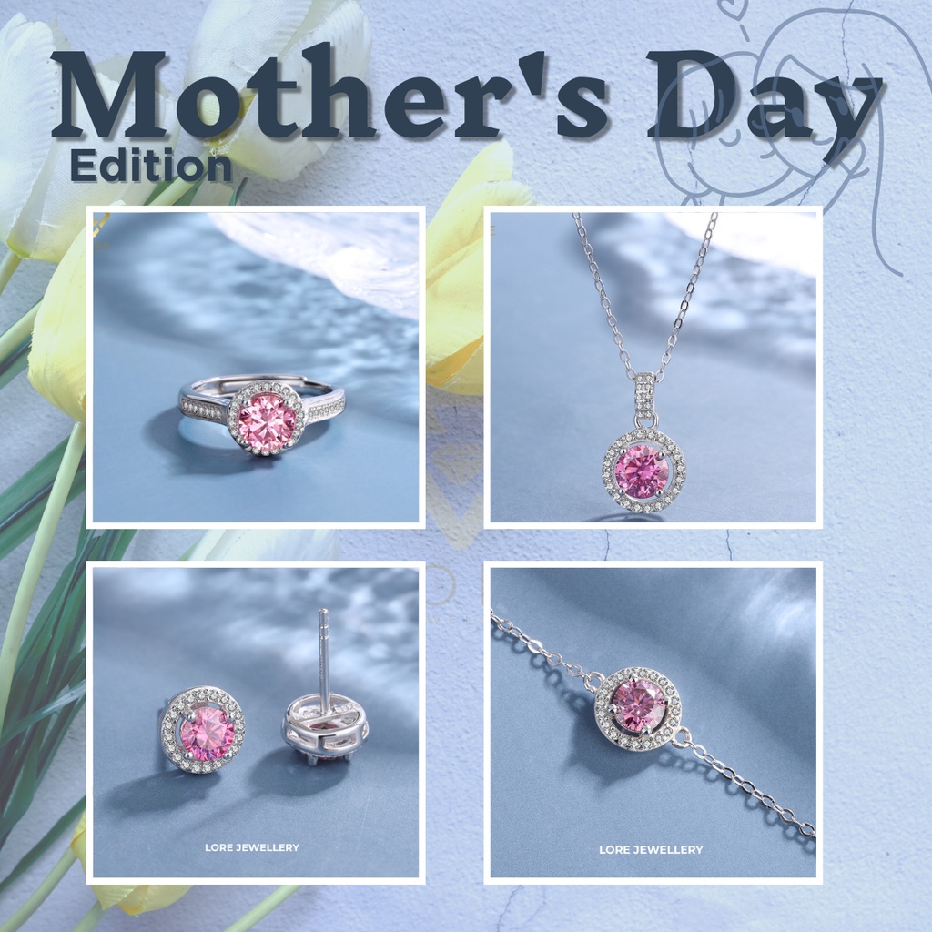 Lore Jewellery - Pink Edition Perhiasan Moissanite Lapis Emas 18K Kalung/Cincin/Gelang/Anting - Necklace/Ring/Bracelet/Earring Moissanite //