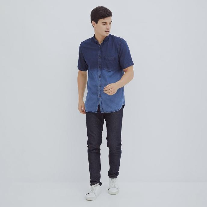 Grosir Hillboss Kemeja Jeans Lengan Pendek Pria Denim Shirt Blue - Ds005