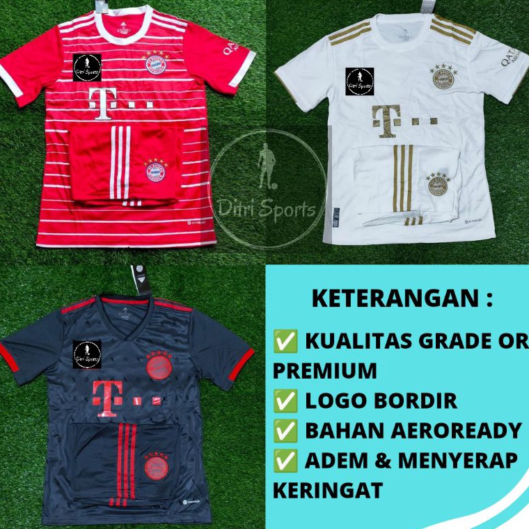 Setelan Jersey Bayern Munchen Home Away 3rd 2022 2023 Grade Ori Import Baju Sepak Bola Fullset Bayer