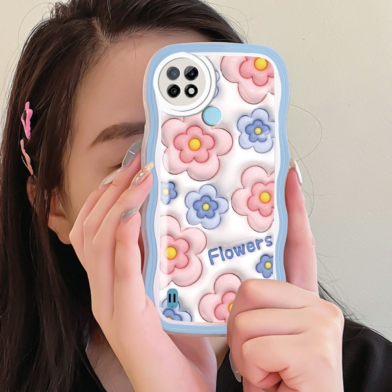 Casing Ponsel untuk Realme C21 C21Y C25Y C15 Case bunga desain baru HP lembut bening pinggiran Kesin