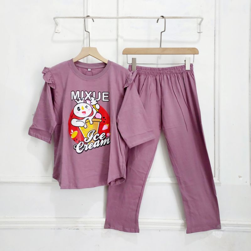 Setelan Kulot Atasan Kaos Combed Anak Mixue Umur 7-10 th//SET COMBED ANAK