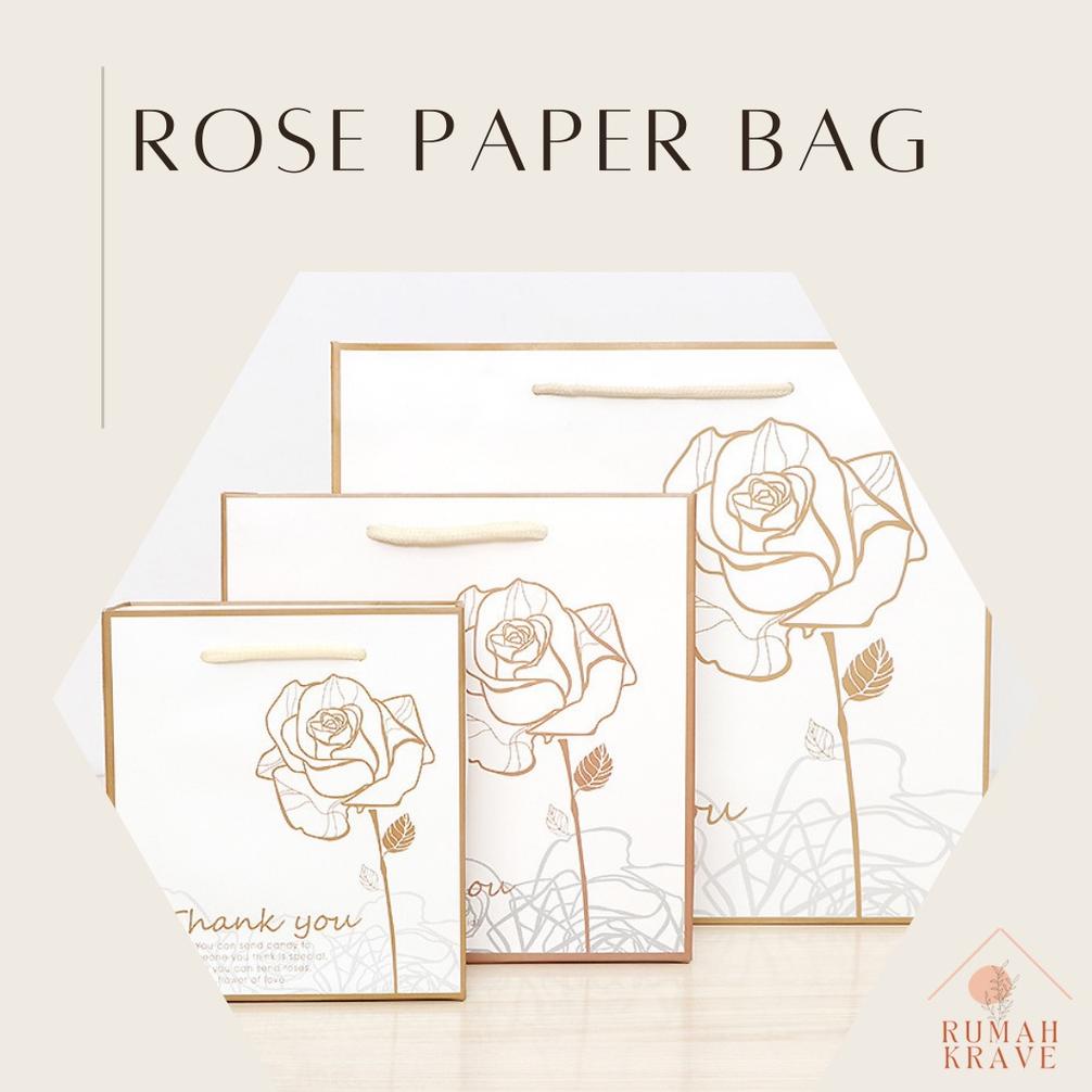 

7.7 RUMAH KRAVE - Rose Gold White Paper Bag Paperbag Putih Goodie Bag Bunga Flower