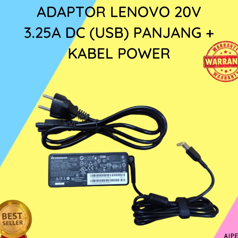 TERLARIS LENOVO20325UPKP | ADAPTOR LENOVO 20V 3.25A DC (USB) PANJANG + KABEL POWER ?