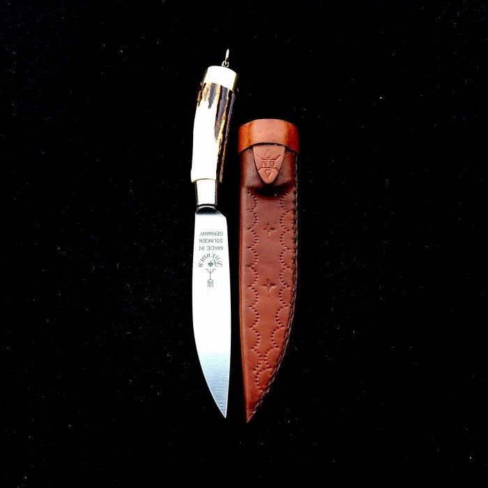 Pisau Solingen cap Garpu 4"Handle Tanduk Sarung kulit ORIGINAL