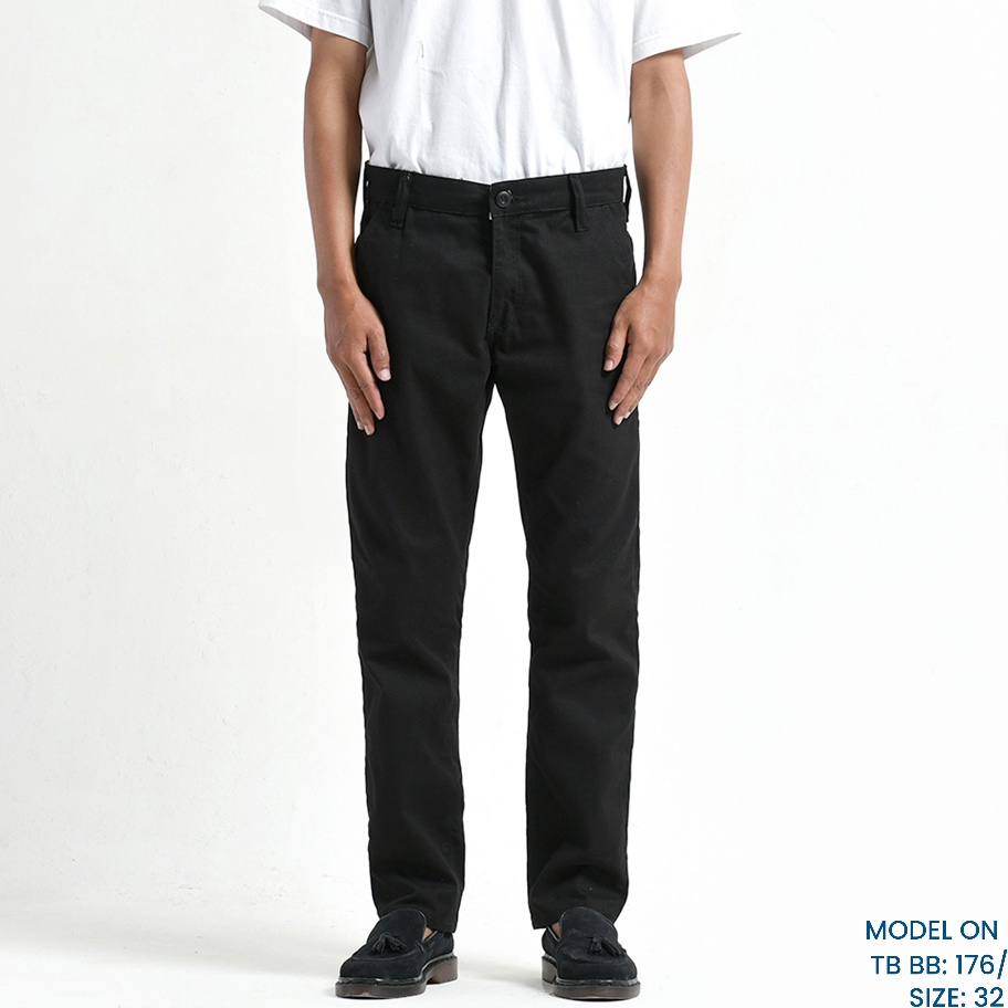 Terlaris Pride N Joy - Celana Panjang Chino Black Charcoal Twill Slim Straight