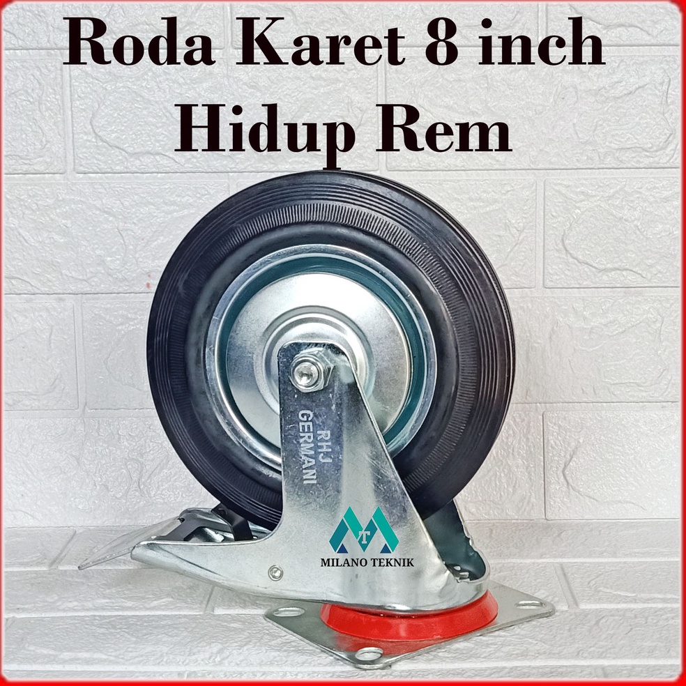 Diskon Roda Troli 8" Hidup Rem Roda Karet 8 inch Roda Etalase Roda Gerobak HIH