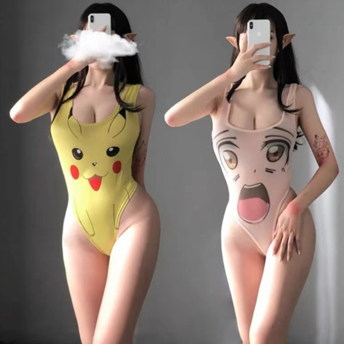 Lingerie Seksi Seragam Hot Bodysuit Jumper Motif Kartun Tipis Terbaru