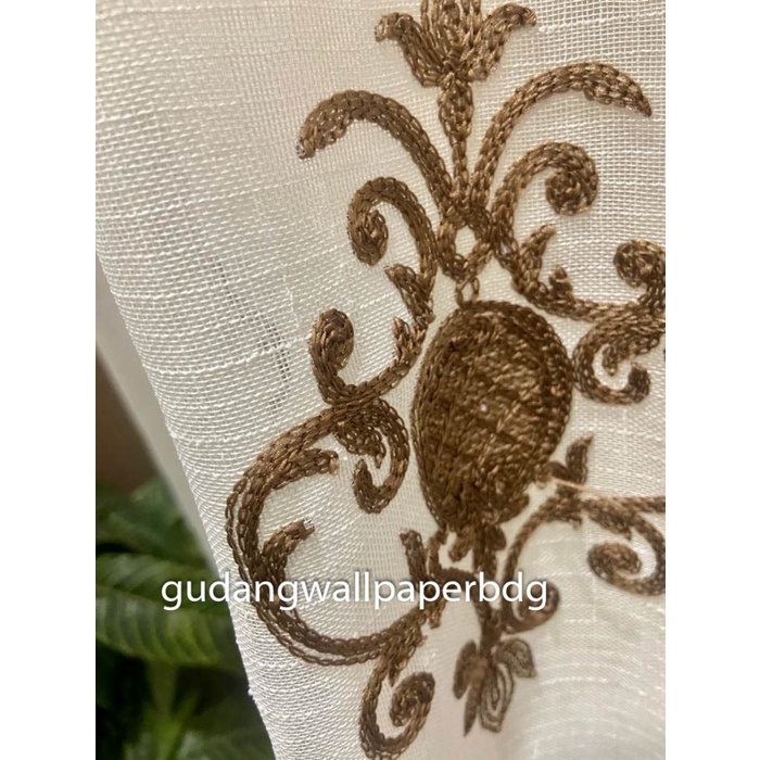 Vitrage Gordyn Vitrase Gorden Bordir Renda Lace Coklat Gold Turki