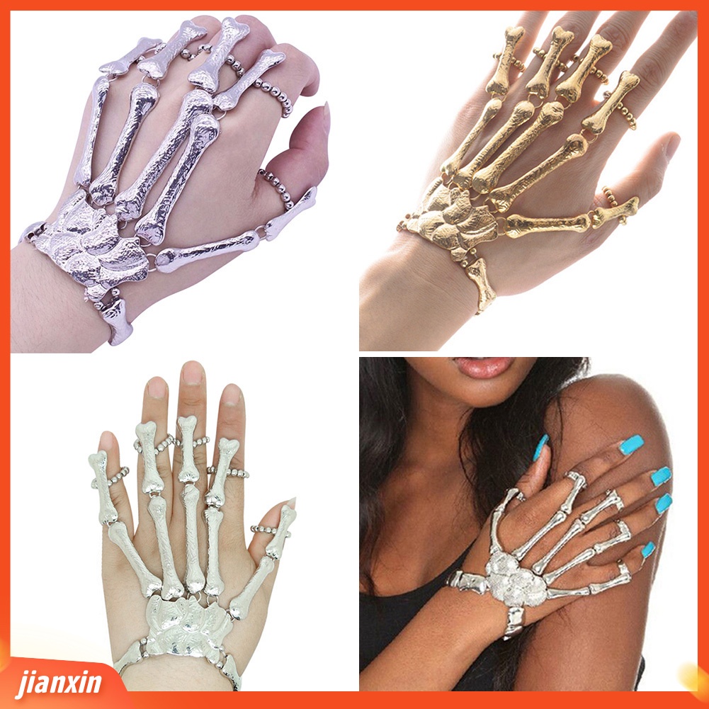 [Jianxin] Punk Gothic Skeleton Skull Bone Hand Bangle Finger Ring Bracelet Jewelry Gift