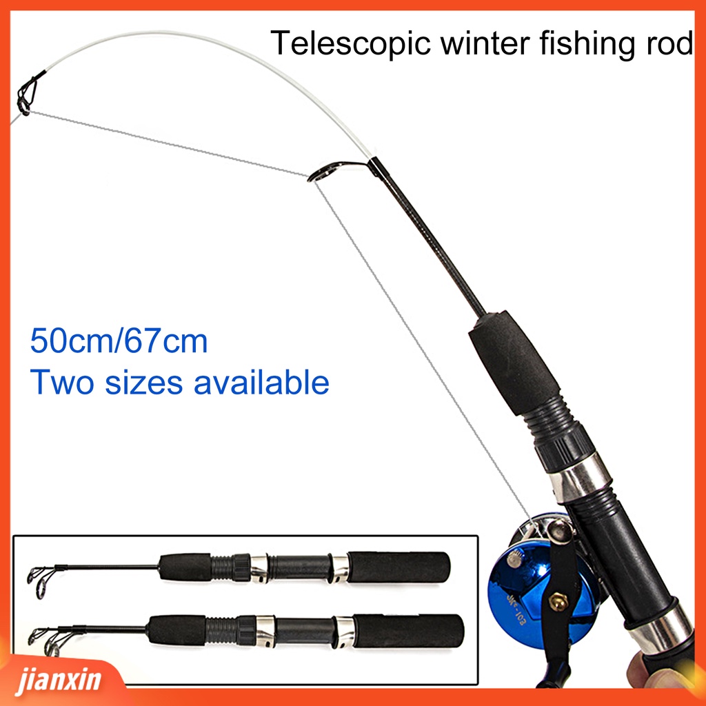 [Jianxin] 1 Set 50cm/67cm Winter Fishing Rod Dengan Reel Ultrashort Teleskopik Adjustable Ultralight Angling Serat Karbon Dua/Tiga Bagian Tiang Pancing Es Untuk Outdoor