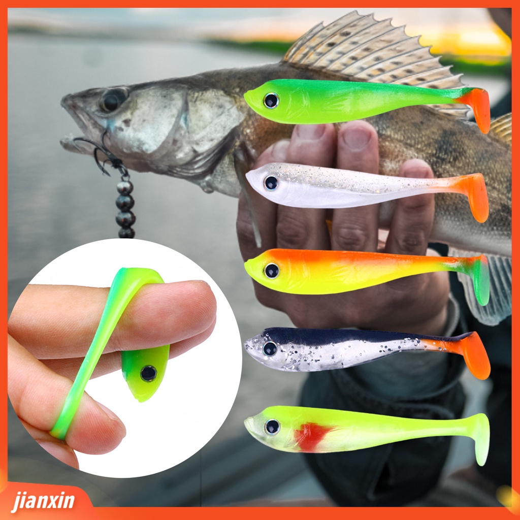 [Jianxin] 5pcs/bag 6.5CM/3G Umpan Pancing Simulasi Warna Terang Fleksibel Reusable 3D Eyes Fish Attraction Universal Lembut Silicone Paddle Tail Swimbait Fishing Gear